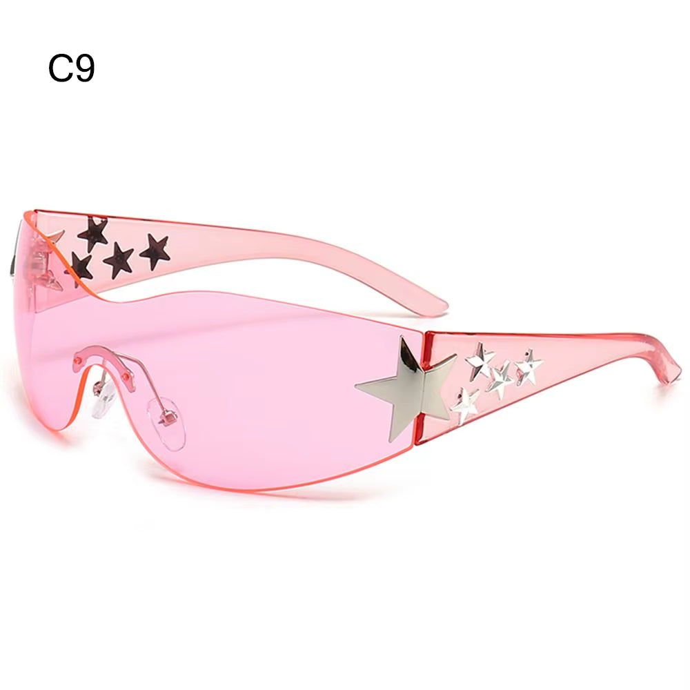 Black Sunglasses Cool UV400 Protection for Beach, Outdoor Wrap around Rimless Y2K Sunglasses Sun Glasses Stars Decor