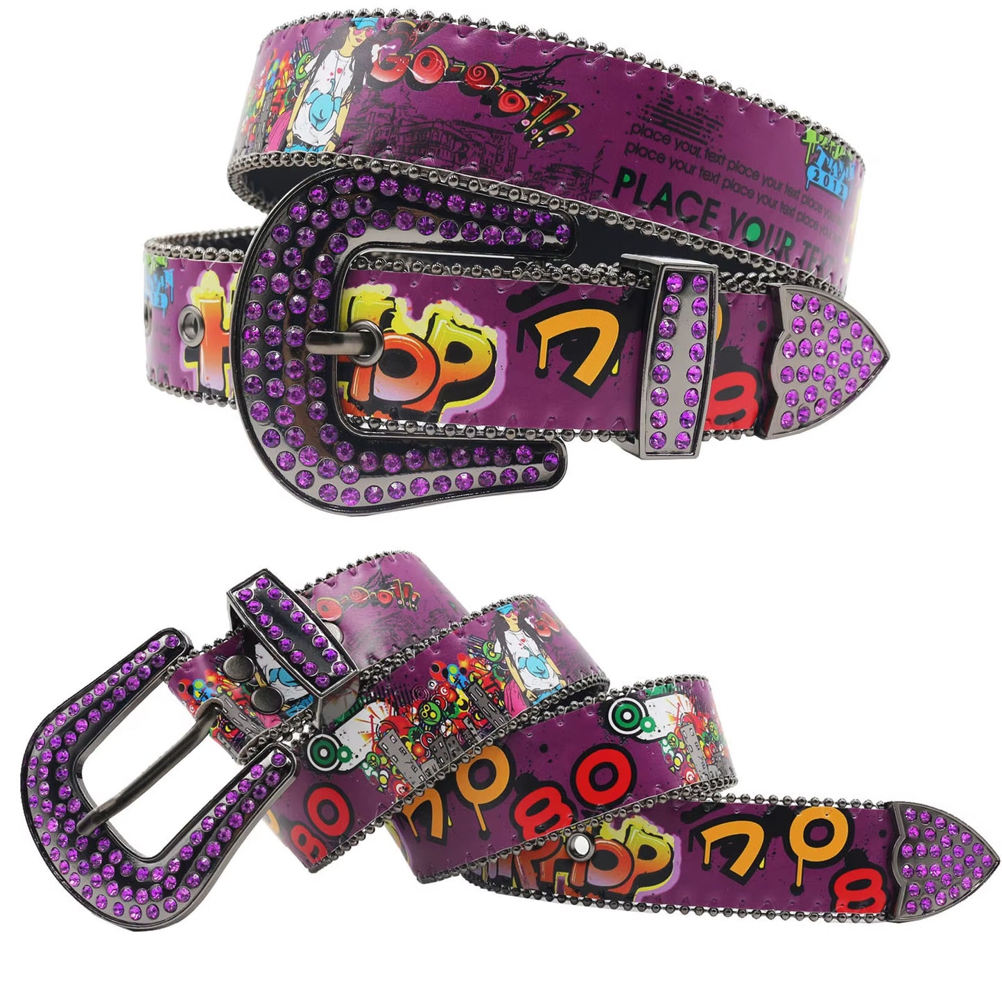 Hip Hop Diamond Wide Colour Belt Fashion Rhinestone Vintage Buckle Belt Y2K BB Bek Belt