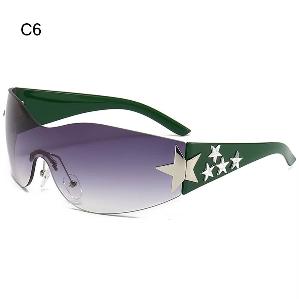 Black Sunglasses Cool UV400 Protection for Beach, Outdoor Wrap around Rimless Y2K Sunglasses Sun Glasses Stars Decor