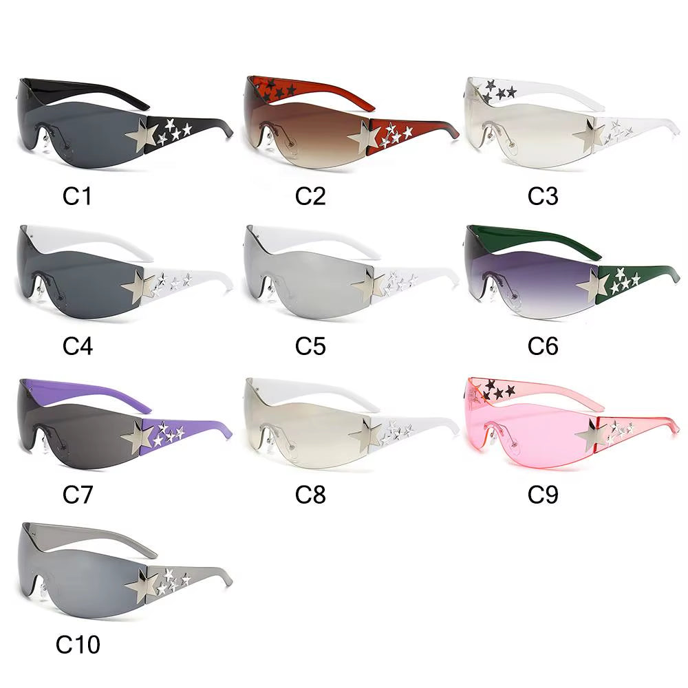 Black Sunglasses Cool UV400 Protection for Beach, Outdoor Wrap around Rimless Y2K Sunglasses Sun Glasses Stars Decor