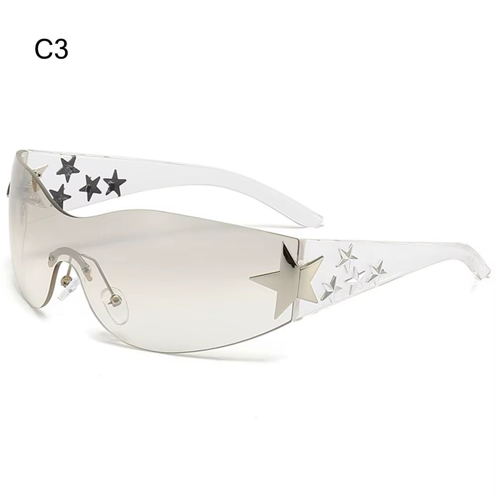 Black Sunglasses Cool UV400 Protection for Beach, Outdoor Wrap around Rimless Y2K Sunglasses Sun Glasses Stars Decor