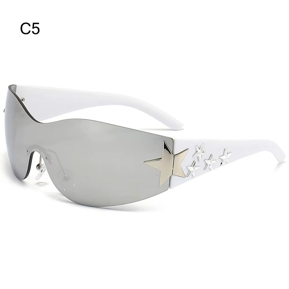 Black Sunglasses Cool UV400 Protection for Beach, Outdoor Wrap around Rimless Y2K Sunglasses Sun Glasses Stars Decor