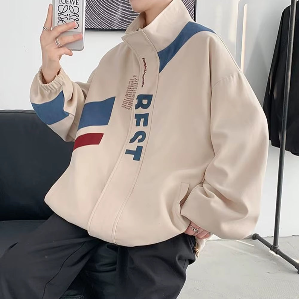 Printed Jacket Men Y2K Windbreaker Harajuku Japanese Bomber Jacket Streetwear Loose College Fashion Jackets Korean Thin Coat New