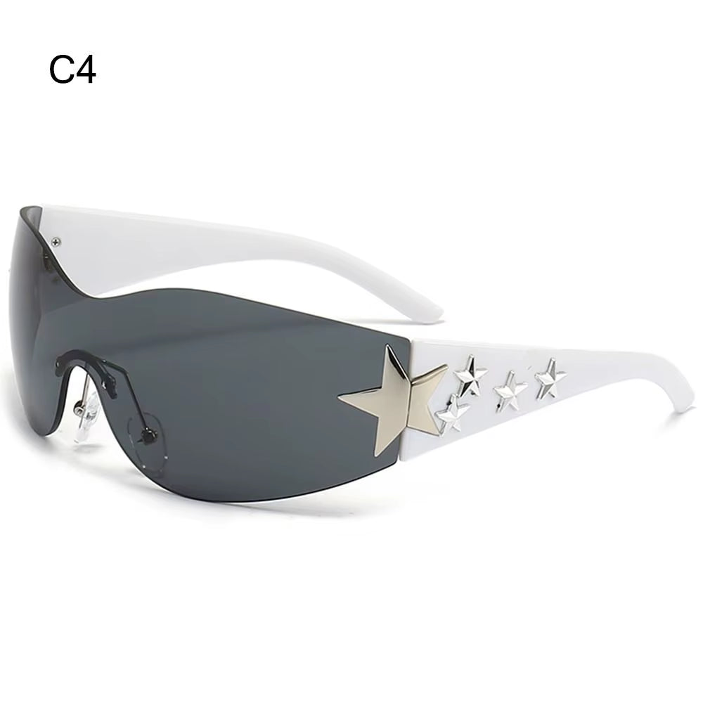 Black Sunglasses Cool UV400 Protection for Beach, Outdoor Wrap around Rimless Y2K Sunglasses Sun Glasses Stars Decor