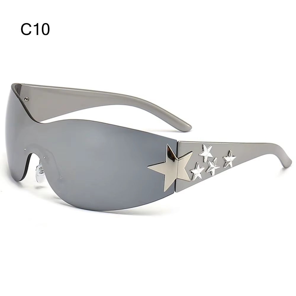 Black Sunglasses Cool UV400 Protection for Beach, Outdoor Wrap around Rimless Y2K Sunglasses Sun Glasses Stars Decor