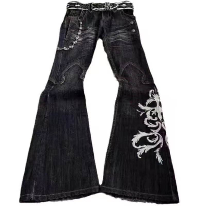 New High Waist Harajuku Loose Embroidered Women Jeans with Rock Punk Style Y2K Micro La Retro Wide Leg Pants