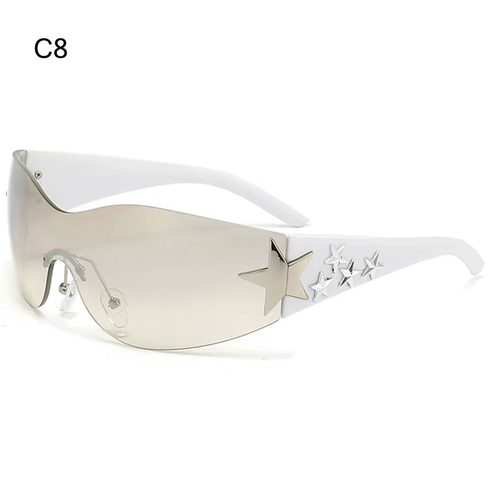 Black Sunglasses Cool UV400 Protection for Beach, Outdoor Wrap around Rimless Y2K Sunglasses Sun Glasses Stars Decor
