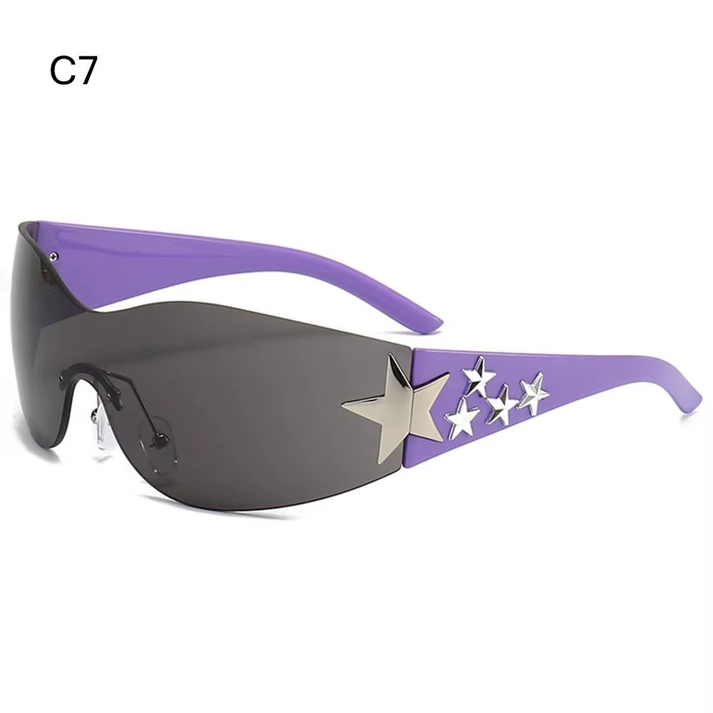 Black Sunglasses Cool UV400 Protection for Beach, Outdoor Wrap around Rimless Y2K Sunglasses Sun Glasses Stars Decor