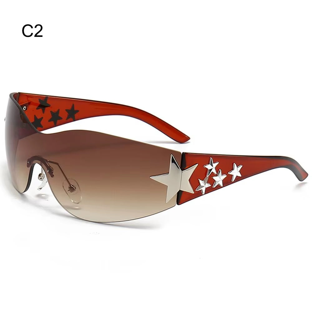 Black Sunglasses Cool UV400 Protection for Beach, Outdoor Wrap around Rimless Y2K Sunglasses Sun Glasses Stars Decor