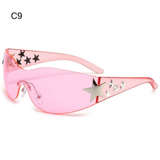 Black Sunglasses Cool UV400 Protection for Beach, Outdoor Wrap around Rimless Y2K Sunglasses Sun Glasses Stars Decor