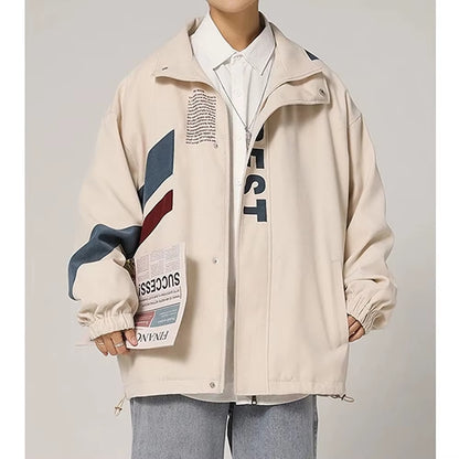 Printed Jacket Men Y2K Windbreaker Harajuku Japanese Bomber Jacket Streetwear Loose College Fashion Jackets Korean Thin Coat New