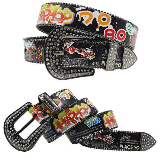 Hip Hop Diamond Wide Colour Belt Fashion Rhinestone Vintage Buckle Belt Y2K BB Bek Belt
