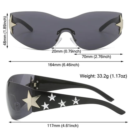 Black Sunglasses Cool UV400 Protection for Beach, Outdoor Wrap around Rimless Y2K Sunglasses Sun Glasses Stars Decor