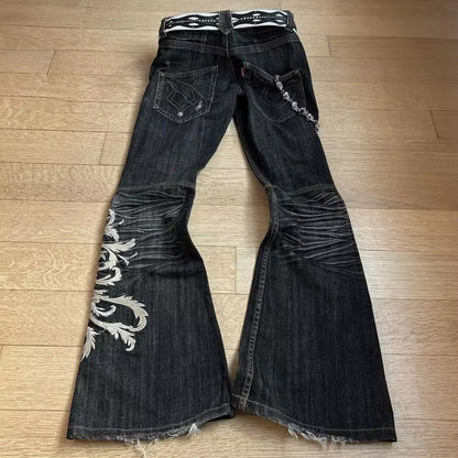 New High Waist Harajuku Loose Embroidered Women Jeans with Rock Punk Style Y2K Micro La Retro Wide Leg Pants