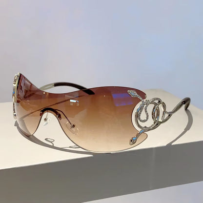 Y2K Rimless Sunglasses Women Stylish Gradient Lens Outdoor Shades Trendy Luxury Brand Design Metal Frame Eyewear Goggle